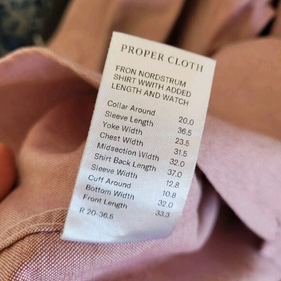 PROPER CLOTH Mens American Pima Burgundy Oxford Cloth Dress Shirt 20 x 36.5 - Picture 5 of 7